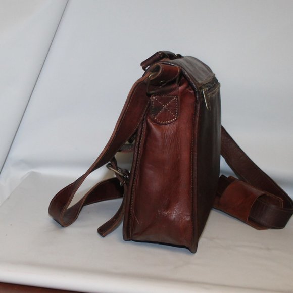 Vintage Handmade Oiled Saddle Leather Messenger Briefcase Bag Purse Handbag - Picture 6 of 12